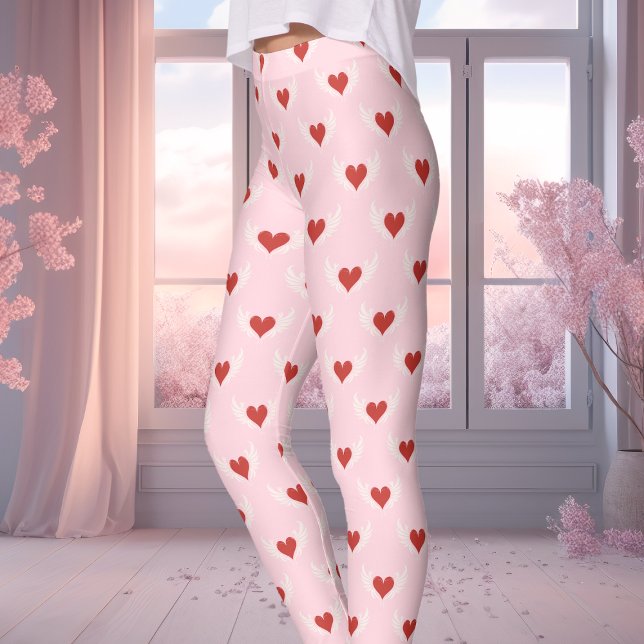 Rosa und Rot-Valentinstag-Flügeldrachenmuster Leggings (Von Creator hochgeladen)