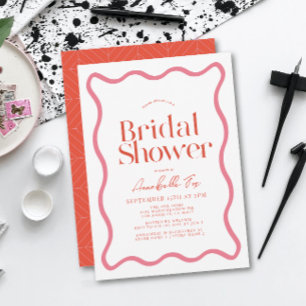 Rosa und Rot-Wavy-Frame-Trendy-Brautparty Einladung