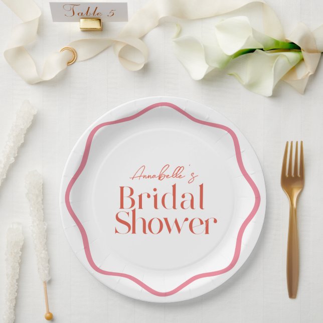 Rosa und Rot-Wavy-Frame-Trendy-Brautparty Pappteller (Hochzeit)