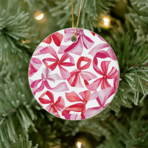 Rosa und rote Bänder Weihnachtsbaumschmuck Keramik Ornament
