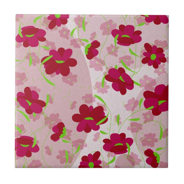 Rosa und rote Blume - Blumen Fliese (Vorderseite)
