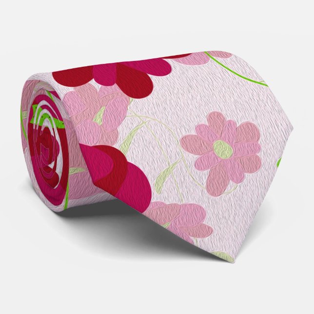 Rosa und rote Blume - Blumen Krawatte (Gerollt)