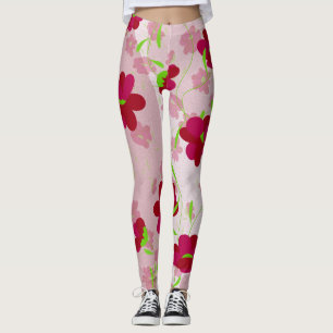 Rosa und rote Blumen - Floral Leggings