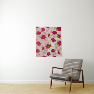 Rosa und rote Blumen - Floral Wandteppich