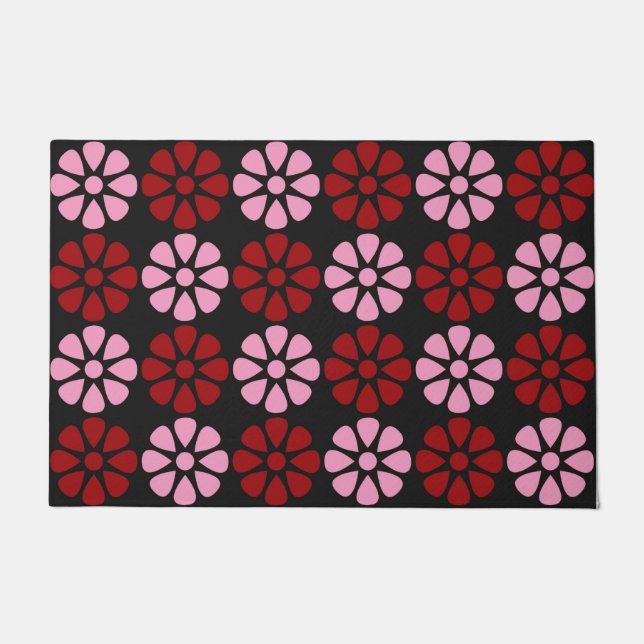 Rosa und rote Blumenmuster Fußmatte (Vorderseite)