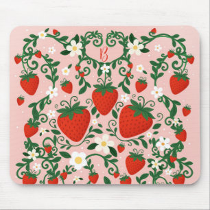 Rosa und rote Blumenranken Erdbeere Cute Mousepad