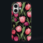 Rosa und Rote Blüte Tulip Apple iPhone 16 Hülle<br><div class="desc">Dieses Handy-Gehäuse zeichnet sich durch ein Design mit lebhaften pinkfarbenen und roten Tulpenfarben aus. Die Blume sind auf einem dunkelschwarzen Hintergrund gehalten. Die üppig grünen Tulpe-Blätter fügen Kontrast hinzu und bringen einen frischen Pop in den dunklen Hintergrund. Dieses gewagte Blumenmuster strahlt Eleganz und Raffinesse aus und ist perfekt für jeden,...</div>