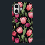 Rosa und Rote Blüte Tulip Apple iPhone 16 Hülle<br><div class="desc">Dieses Handy-Gehäuse zeichnet sich durch ein Design mit lebhaften pinkfarbenen und roten Tulpenfarben aus. Die Blume sind auf einem dunkelschwarzen Hintergrund gehalten. Die üppig grünen Tulpe-Blätter fügen Kontrast hinzu und bringen einen frischen Pop in den dunklen Hintergrund. Dieses gewagte Blumenmuster strahlt Eleganz und Raffinesse aus und ist perfekt für jeden,...</div>