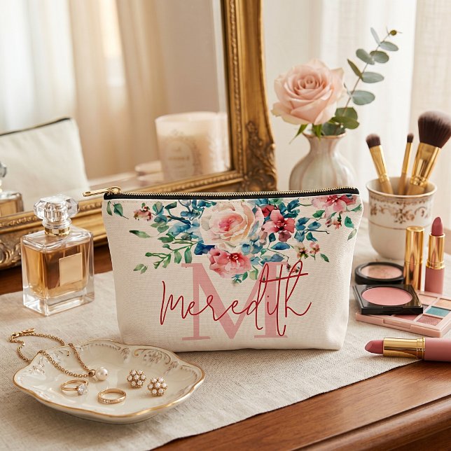 Rosa und rote Blüten personalisiert Zubehörtasche (Von Creator hochgeladen)