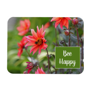 Rosa und Rote Dahlia Bee Happy Blume Motivierend Magnet