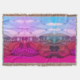 Rosa und rote Doodart Landschaft Throw Blanket Decke