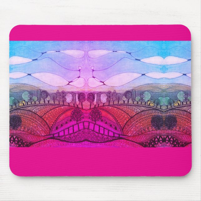 Rosa und rote Doodlandschaft Mousepad (Vorne)