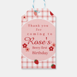 Rosa und Rote Erdbeere Erster Geburtstag Geschenkanhänger