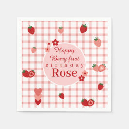 Rosa und Rote Erdbeere Erster Geburtstag Napkin Serviette