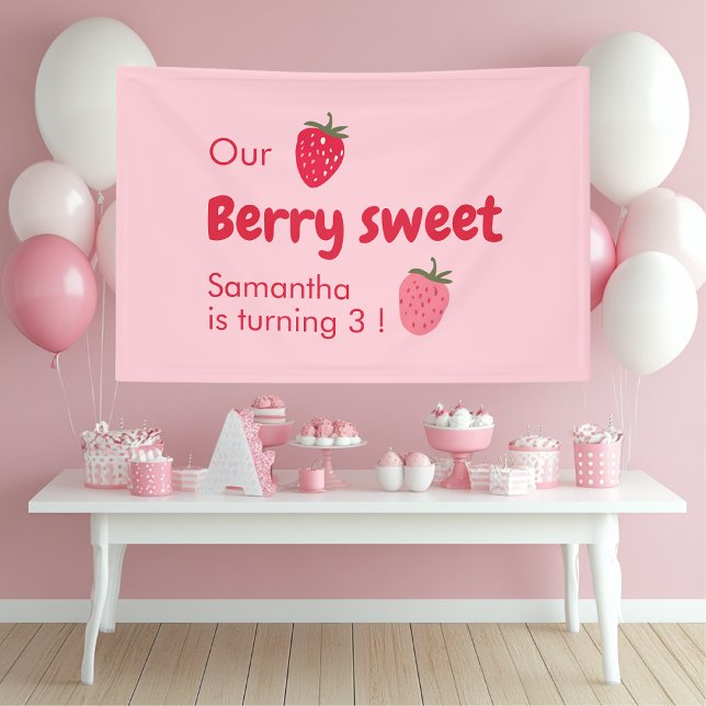 Rosa und Rote Erdbeere Geburtstagsparty Banner (Von Creator hochgeladen)