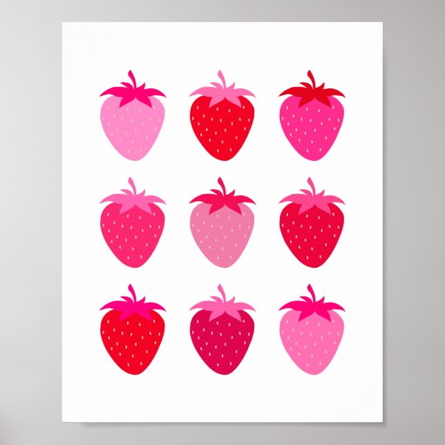 Rosa und rote Erdbeeren Poster (Vorne)