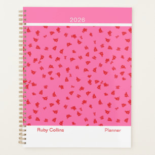 Rosa und rote feminine minimalistische florale Gro Planer