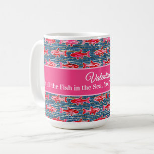 Rosa und rote Fischangeln Valentinstag Personalisi Kaffeetasse