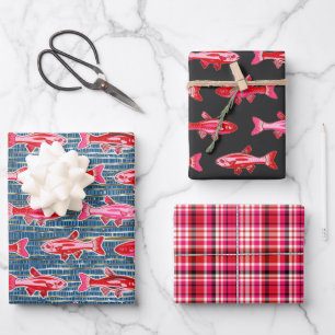 Rosa und rote Fische zum Valentinstag Geschenkpapier Set