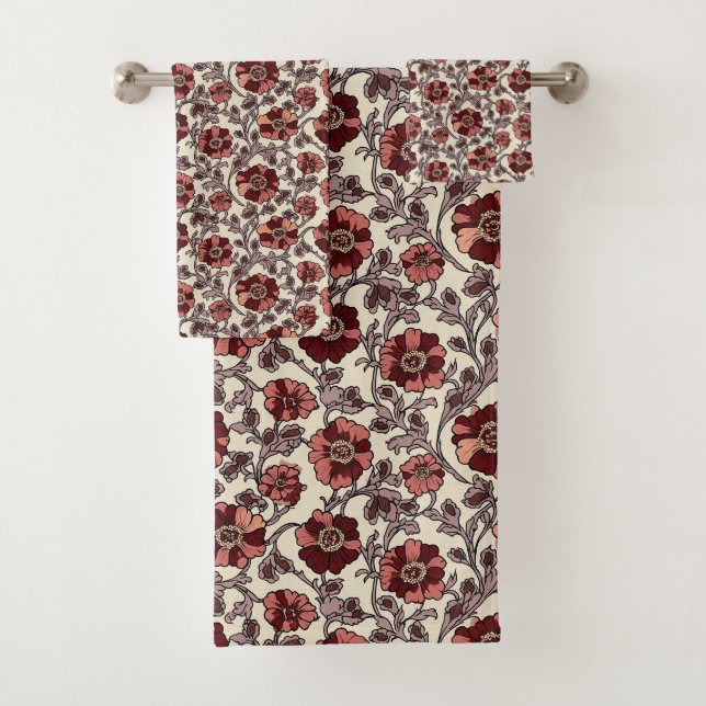 Rosa und Rote Flora Badhandtuch Set (Insitu)