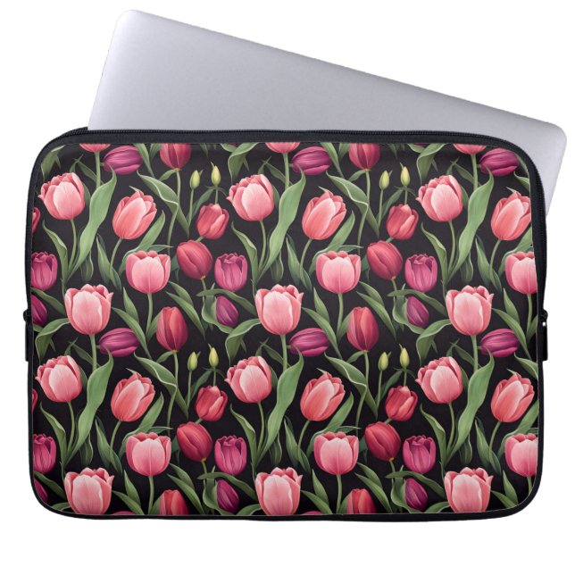 Rosa und Rote Flora Tulip Laptopschutzhülle (Vorderseite)