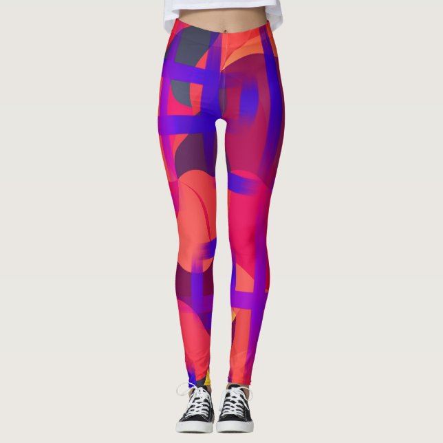 Rosa und rote Gefärbte Krawatte Leggings (Vorderseite)