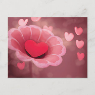 Rosa und rote handgefertigte Papier-Herz-Blume Postkarte