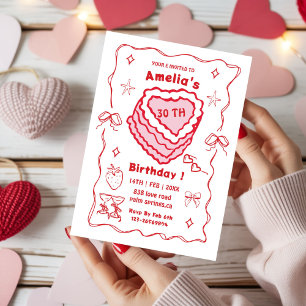 Rosa und Rote Herz Torte Geburtstag jedes Alter Einladung