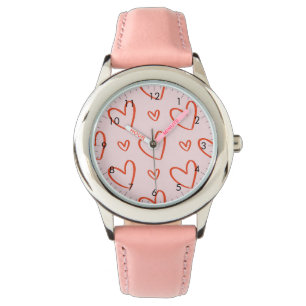 Rosa und rote Herzen Armbanduhr