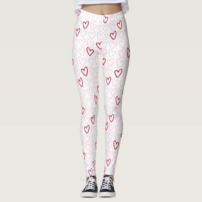 Rosa und Rote Herzen Leggings (Vorderseite)