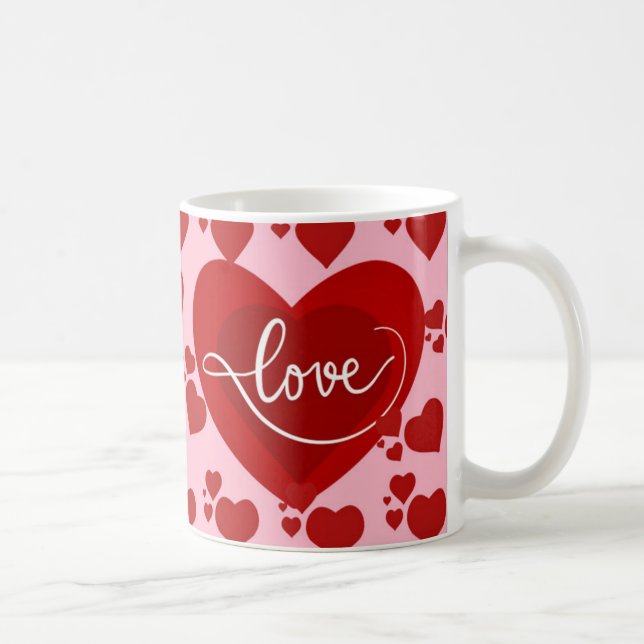 rosa und rote Herzen mit Liebe Wortdesign für Sie Kaffeetasse (Rechts)