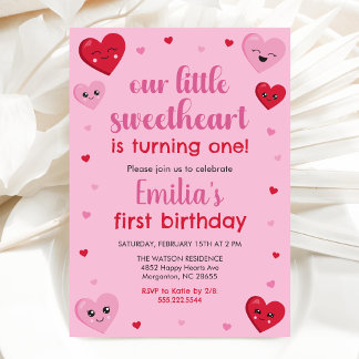 Rosa und Rote Herzen Unser kleiner Liebling Geburt Einladung