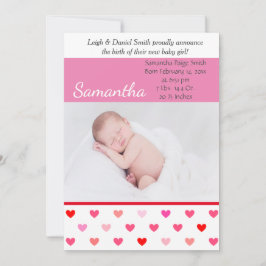 Rosa und Rote Herzen Valentine Foto Geburt Ankündigung