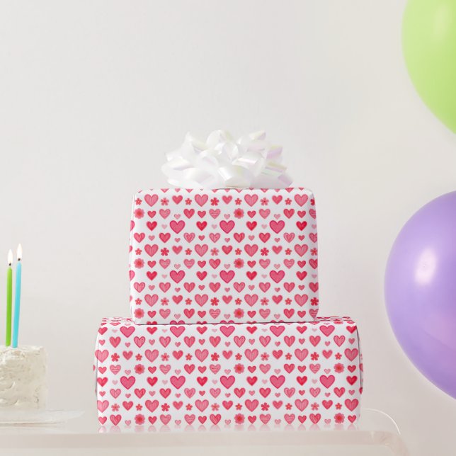 Rosa und rote Herzen Valentinstag Geschenkpapier (Partygeschenke)