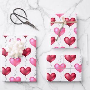 Rosa und Rote Herzen Valentinstag Hochzeit Geschenkpapier Set
