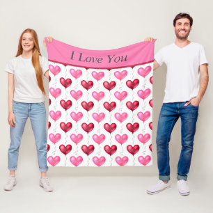 Rosa und rote Herzen Valentinstag Liebe Fleecedecke