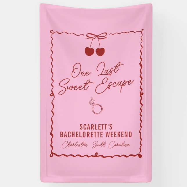 Rosa und Rote Kirsche Junggeselinnen-Abschied Woch Banner (One Last Sweet Escape banner, bachelorette welcome sign, party décor, red, pink, cherry, bow, chic)