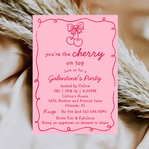 Rosa und Rote Kirsche Oben Galentines Dinnerparty Einladung