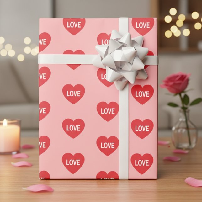 Rosa und rote Liebesherzen gemustert Geschenkpapier (Pink And Red Love Hearts Patterned Wrapping Paper)