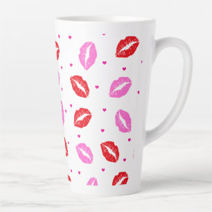 Rosa und rote Lippen und Herz-Keramik Latte Tasse