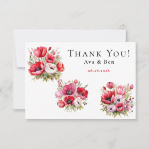 Rosa und rote Mohnblume mit Tulpen Danksagungskart Dankeskarte