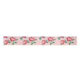 Rosa und Rote Peony Chinoiserie Blumen Satinband