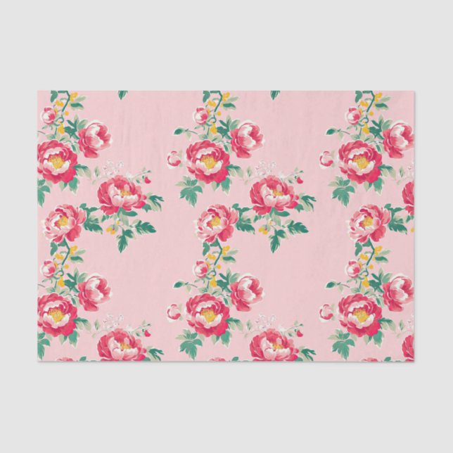 Rosa und Rote Peony Chinoiserie Blumen Seidenpapier (Vorderseite)