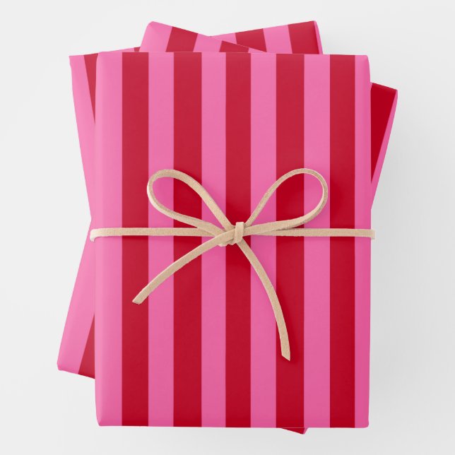 Rosa und rote Pfefferminzstreifen Geschenkpapier Set (Beispiel)