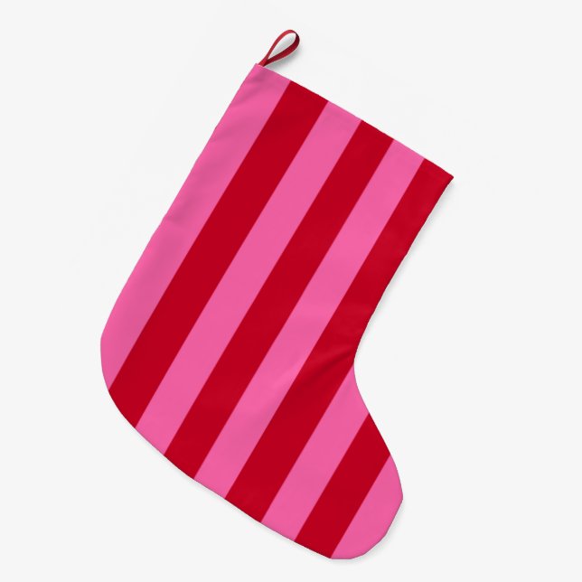 Rosa und rote Pfefferminzstreifen Großer Weihnachtsstrumpf (Vorderansicht (hängend))