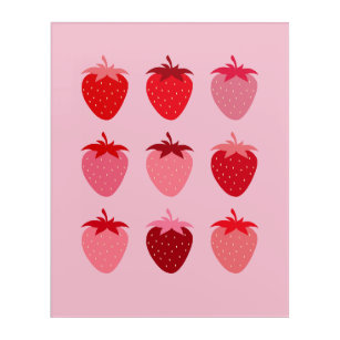 Rosa und Rote, Preppy-Ästhetische Erdbeeren Acryl Wandkunst