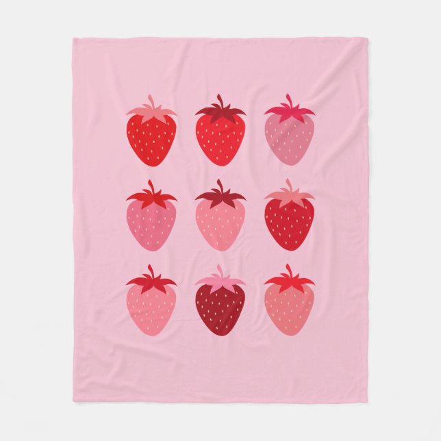 Rosa und Rote, Preppy-Ästhetische Erdbeeren Fleecedecke (Vorderseite)