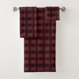 Rosa und rote Punkte und Wellentinien-Muster auf S Badhandtuch Set