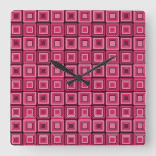 Rosa und rote Quadrate Funke Wall Clock Quadratische Wanduhr