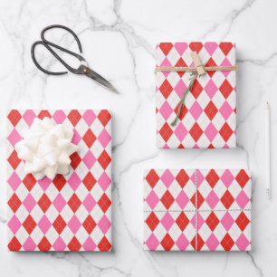 Rosa und rote Raute Weihnachten Geschenkpapier Set